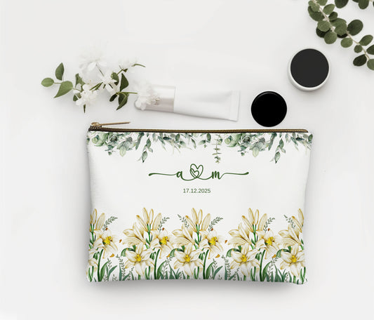 Make up Pouch White Flowers