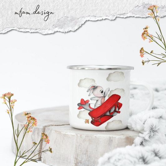 Bunny Red Aeroplane - Premium Enamel Mug