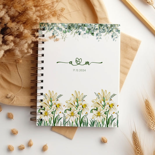 Mini Notebook Spiral A6 White Flowers