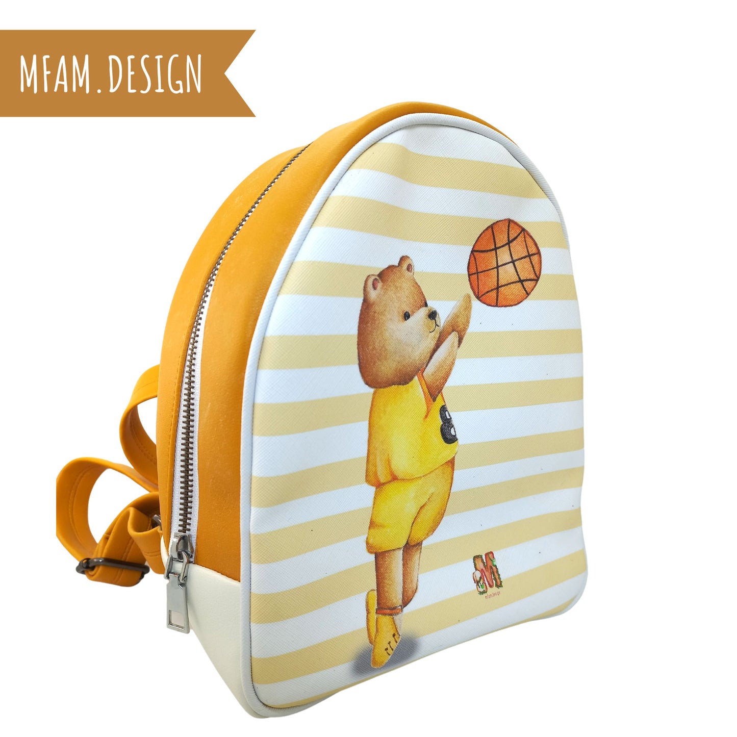 BEAR PLAYS BASKET LEATHER BACKPACK FOR KIDS