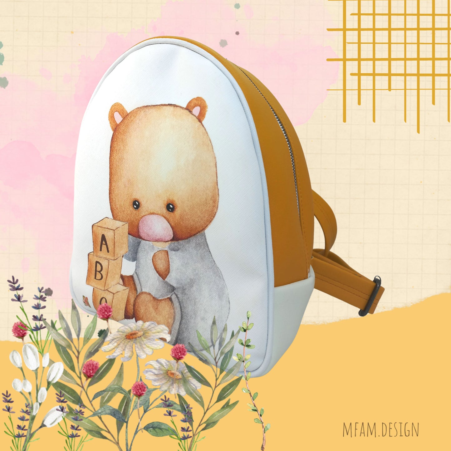 BEAR PLAYS BRICK LEATHER BACKPACK FOR KIDS