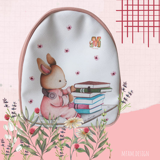 BUNNY LOVES READING AND LISTENING MUSIC LEATHER BACKPACK FOR KIDS