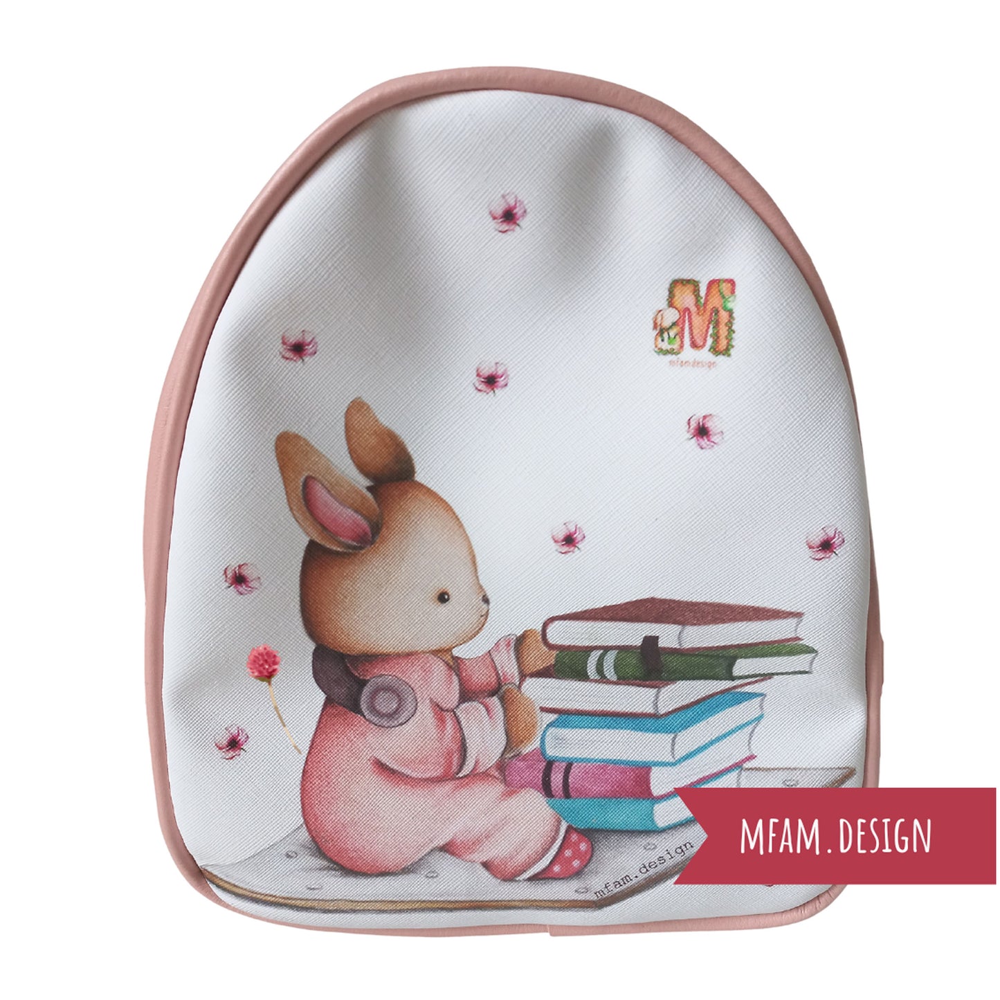 BUNNY LOVES READING AND LISTENING MUSIC LEATHER BACKPACK FOR KIDS